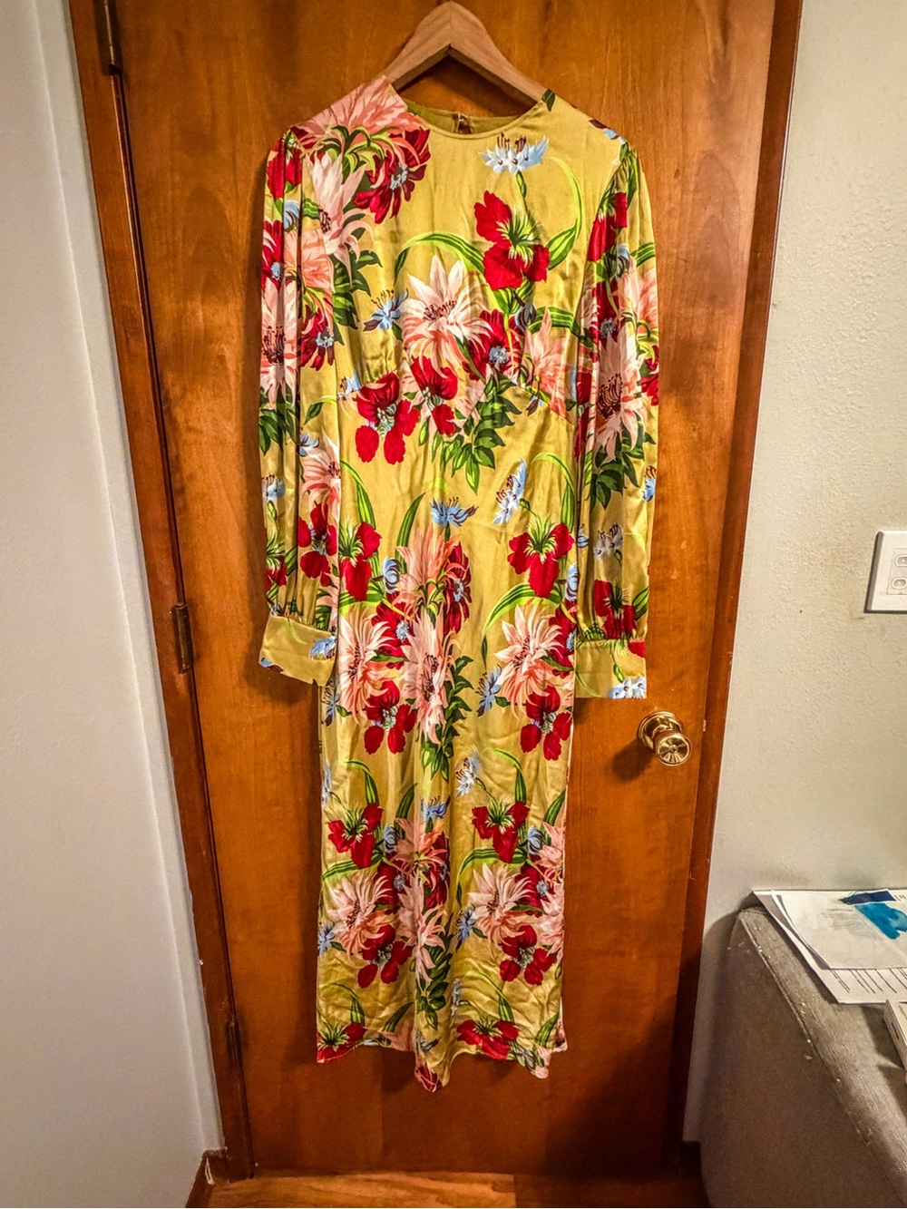 Olivia von Halle Yellow Floral Long-Sleeve Maxi Dress